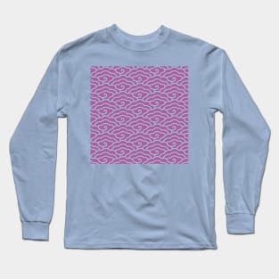 Traditional Chinese Cloud Pattern- Hong Kong Retro Pink with Sky Blue Long Sleeve T-Shirt